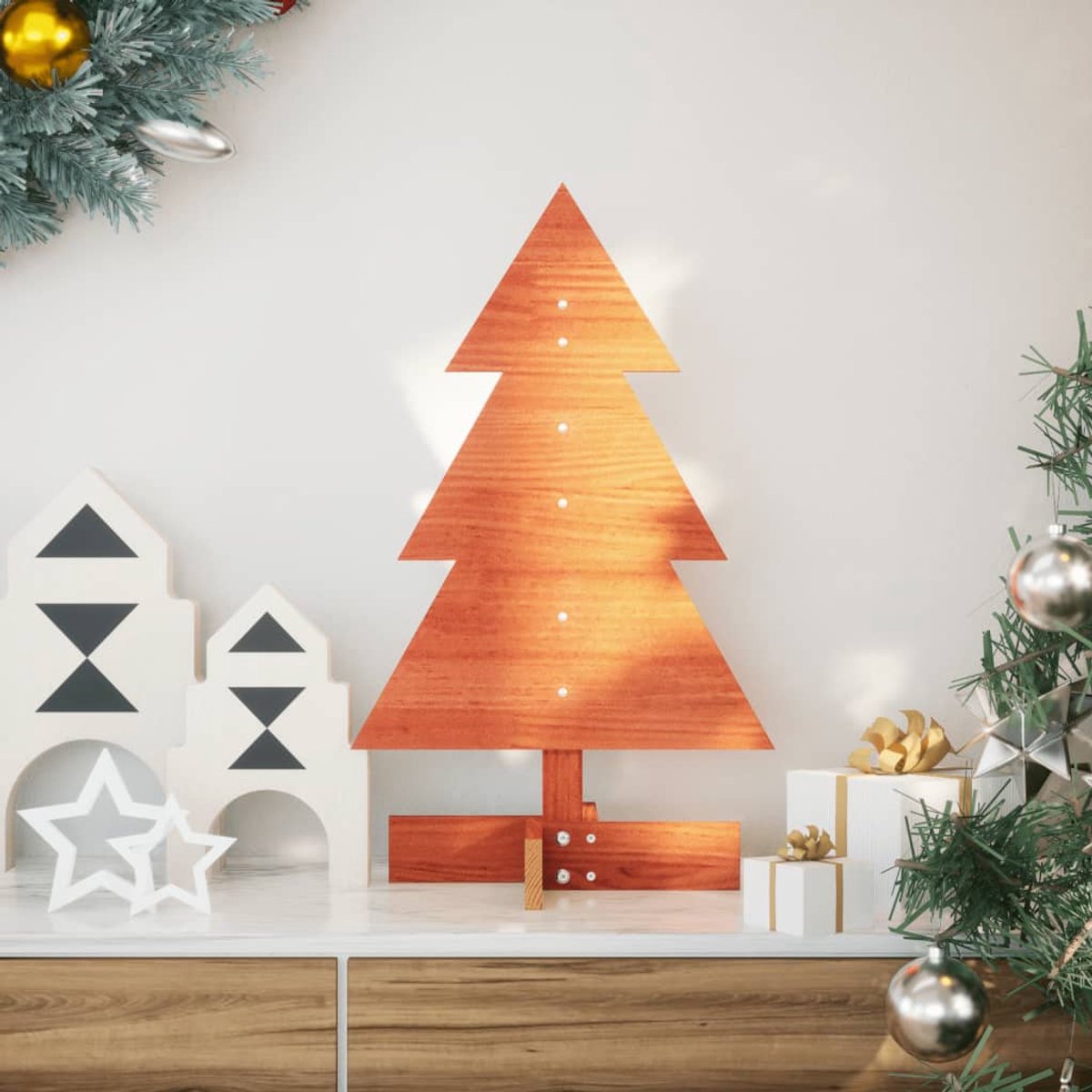 vidaXL houten kerstboom 60 cm massief grenenhout wasbruin