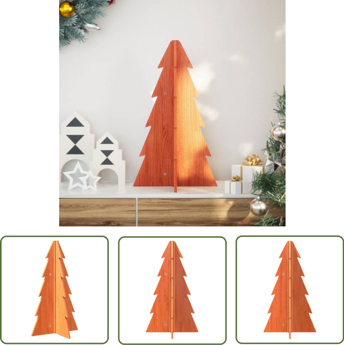 vidaXL Houten Kerstboom 69,5 cm massief grenenhout wasbruin