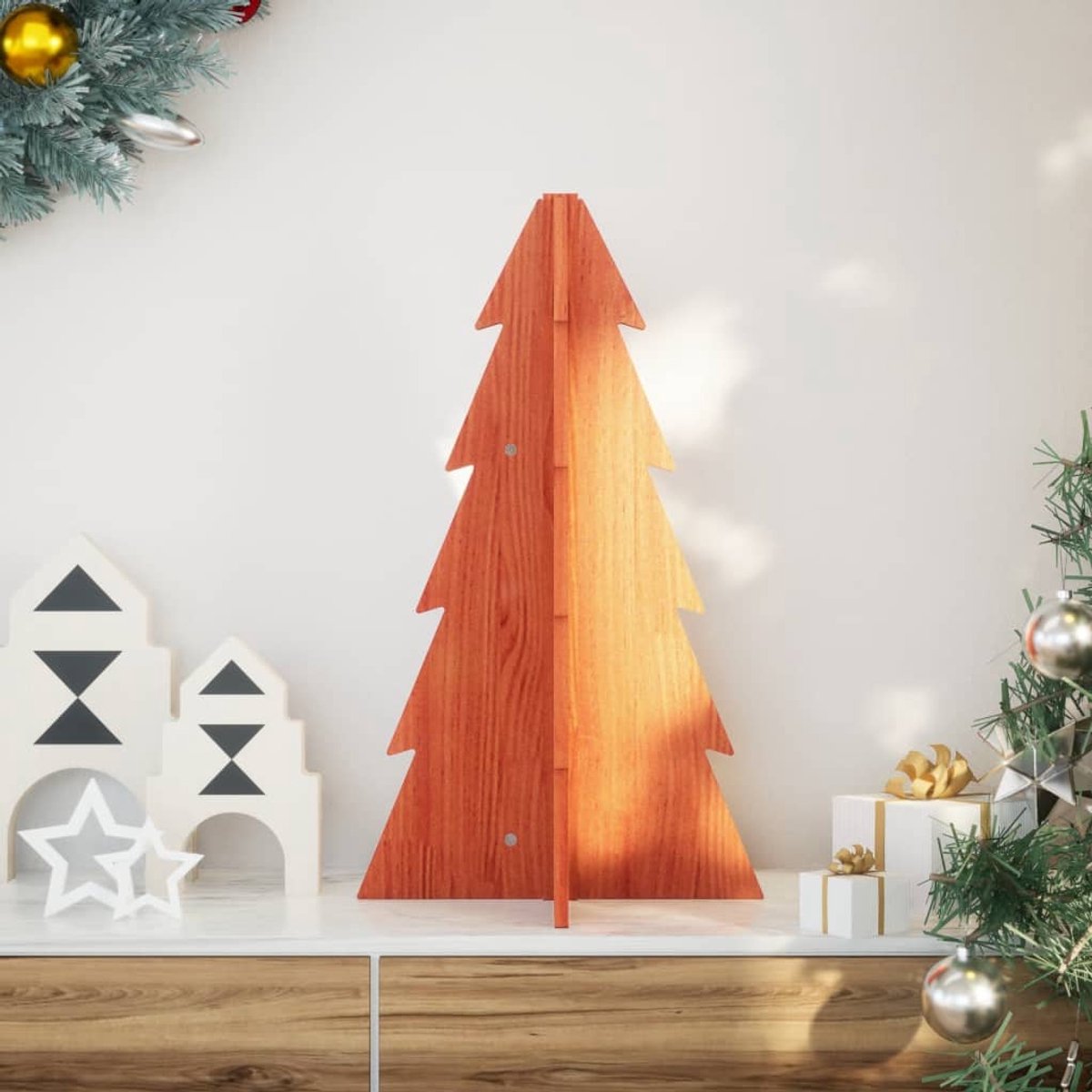 vidaXL Houten Kerstboom 69,5 cm massief grenenhout wasbruin
