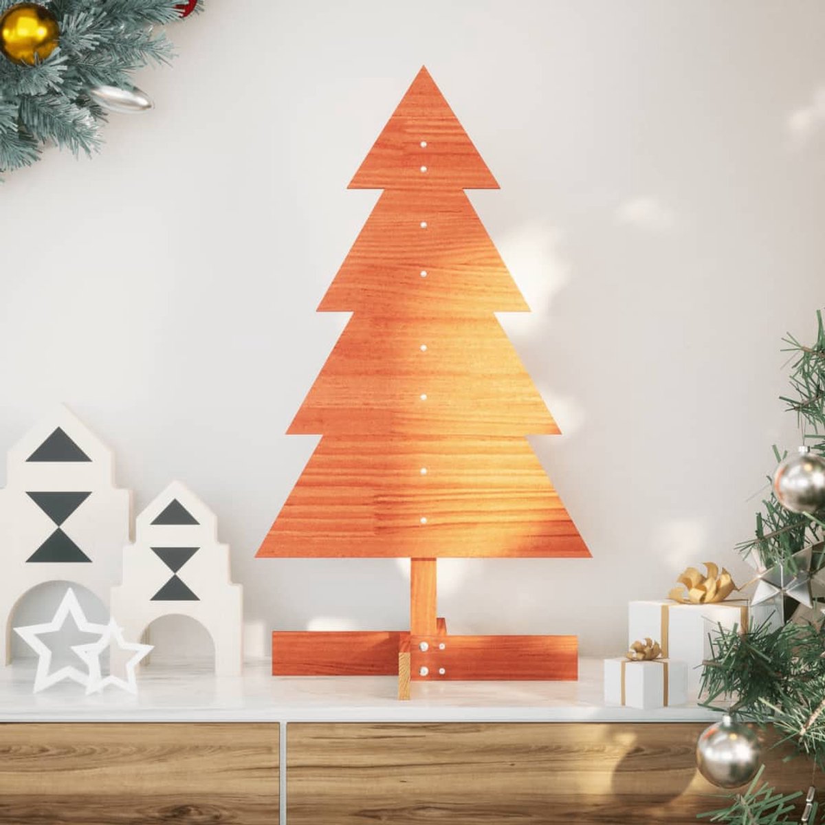 vidaXL Houten Kerstboom 80 cm massief grenenhout wasbruin