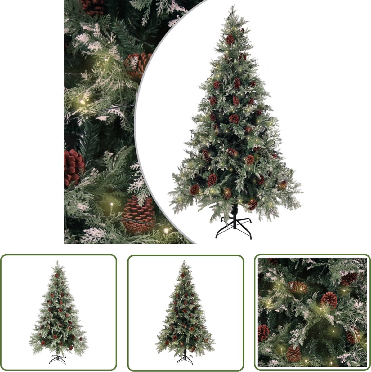 vidaXL Kerstboom 195 cm PVC en PE groen wit met LED