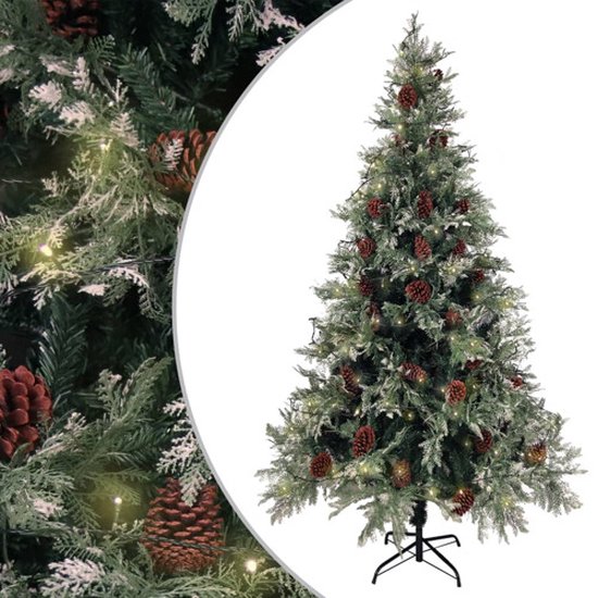 vidaXL Kerstboom 195 cm PVC PE groen LED dennenappels