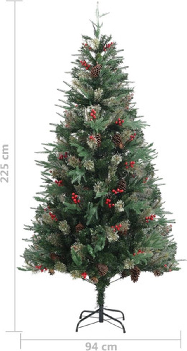 vidaXL Kerstboom 225 cm PVC PE groen met dennenappels