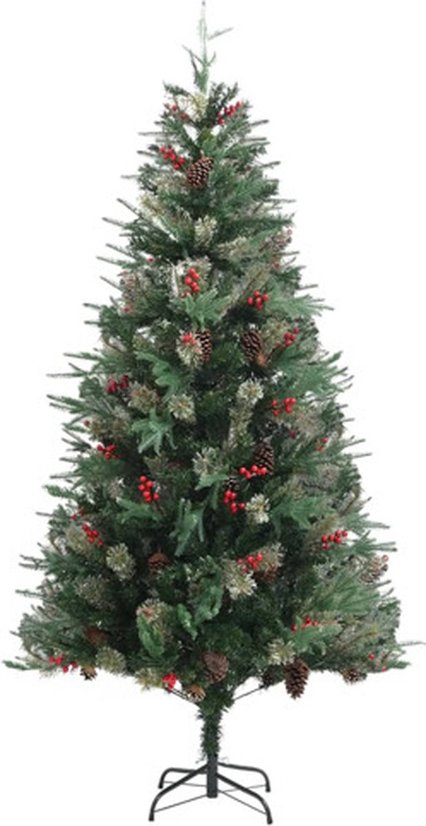 vidaXL Kerstboom 225 cm PVC PE groen met dennenappels