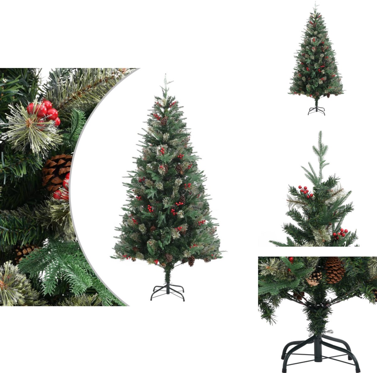 vidaXL Kerstboom 225 cm PVC PE groen met dennenappels