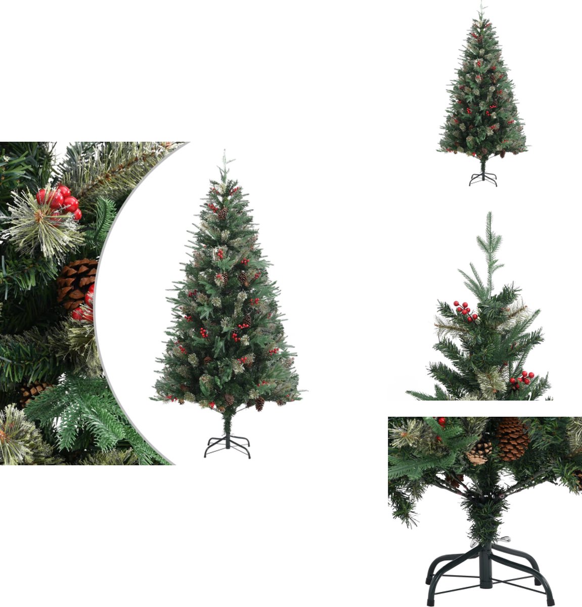 vidaXL Kerstboom 225 cm PVC PE groen met dennenappels