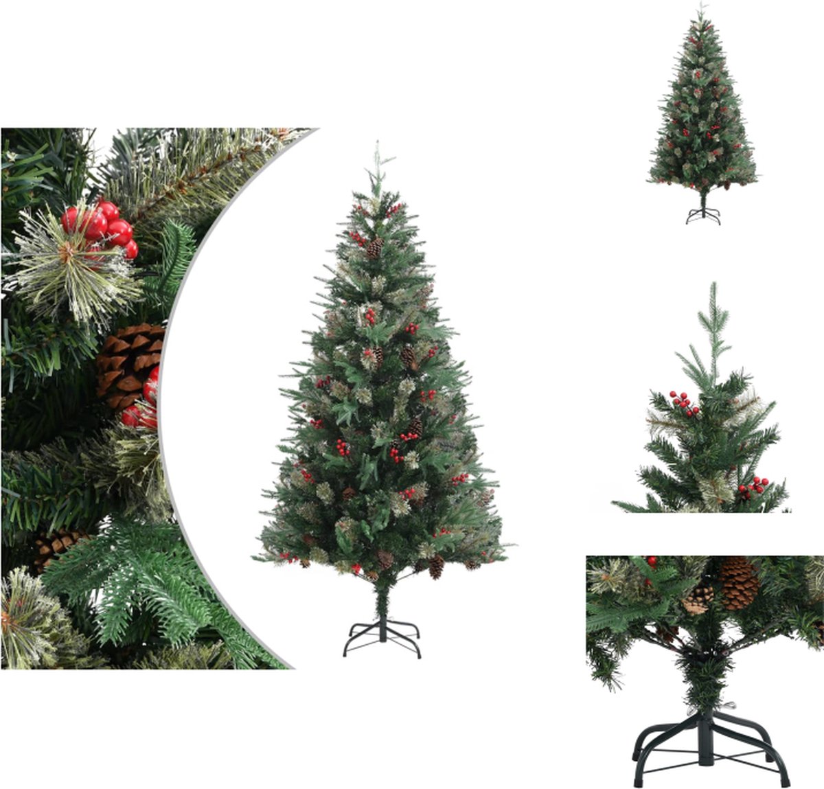 vidaXL Kerstboom 225 cm PVC PE groen met dennenappels