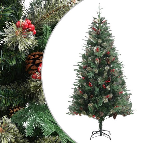 vidaXL Kerstboom 225 cm PVC PE groen met dennenappels
