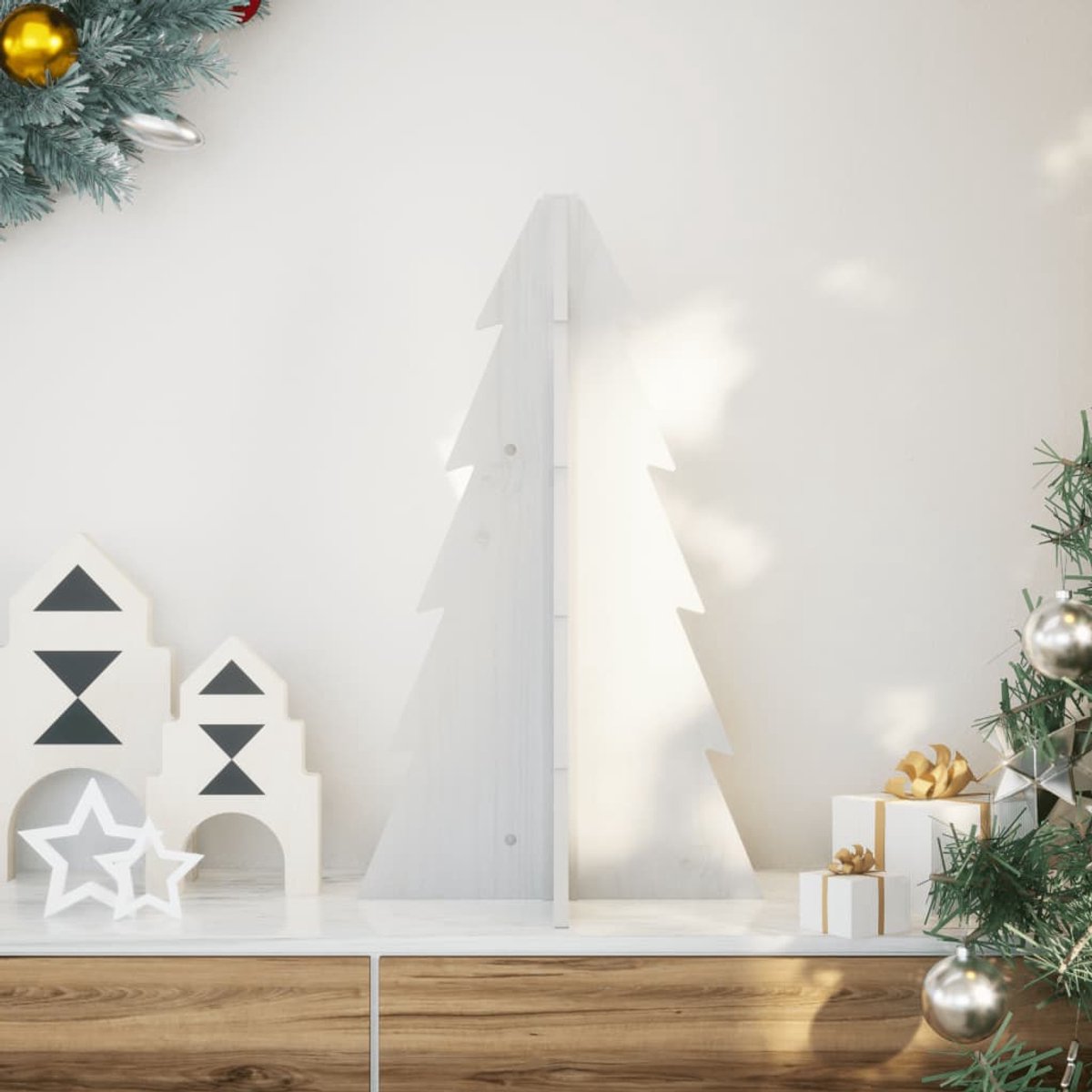 vidaXL Kerstboom 69,5 cm massief grenenhout wit