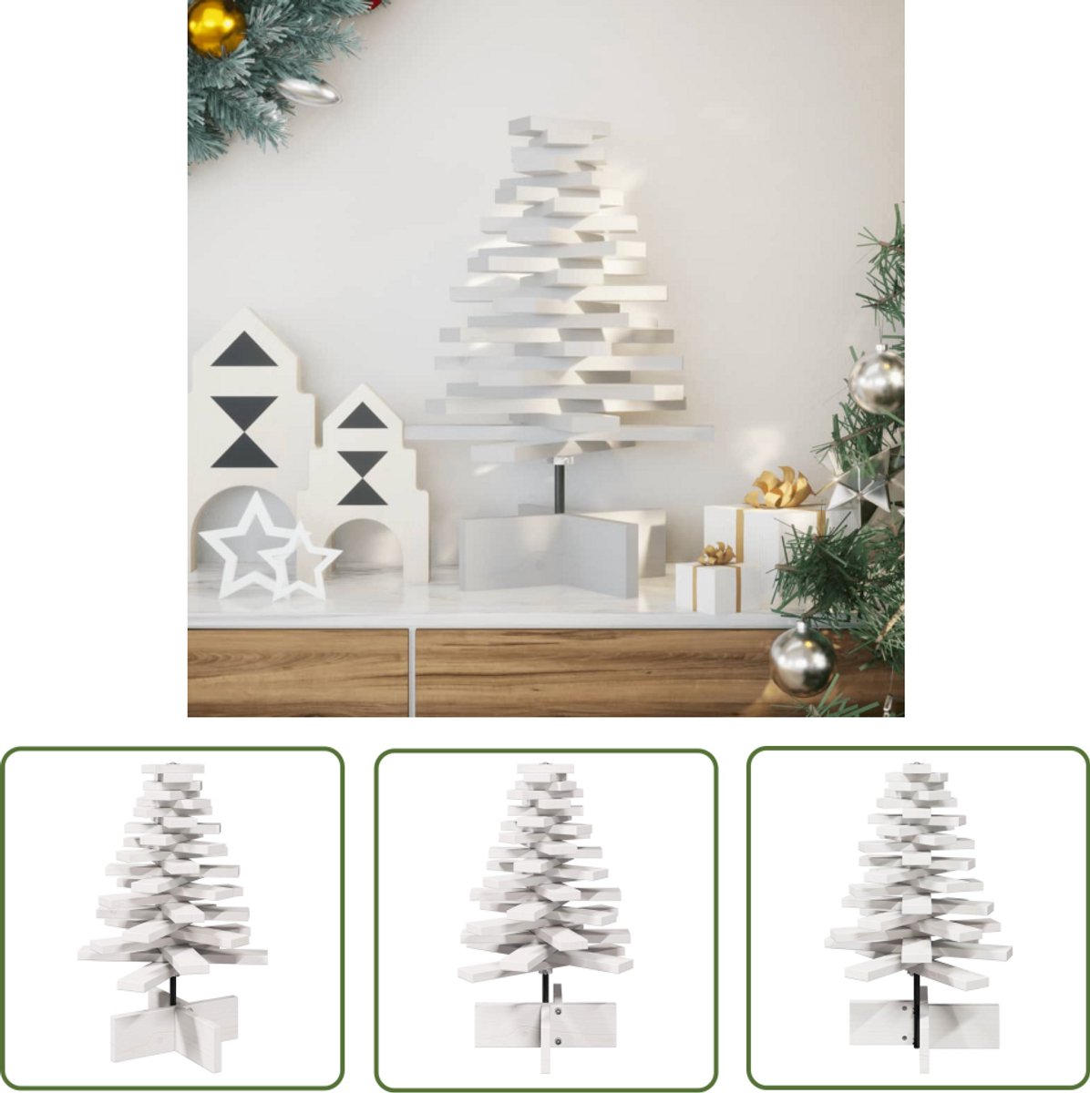 vidaXL Kerstboom massief grenenhout 60 cm wit