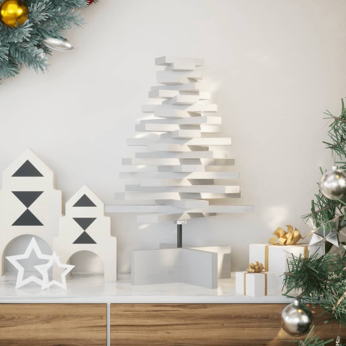 vidaXL Kerstboom massief grenenhout 60 cm wit