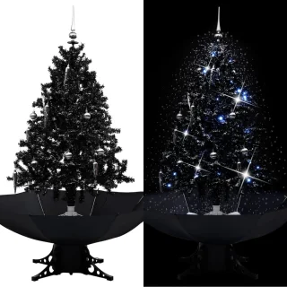 vidaXL Kerstboom Sneeuwend 140 cm PVC Zwart Paraplubasis