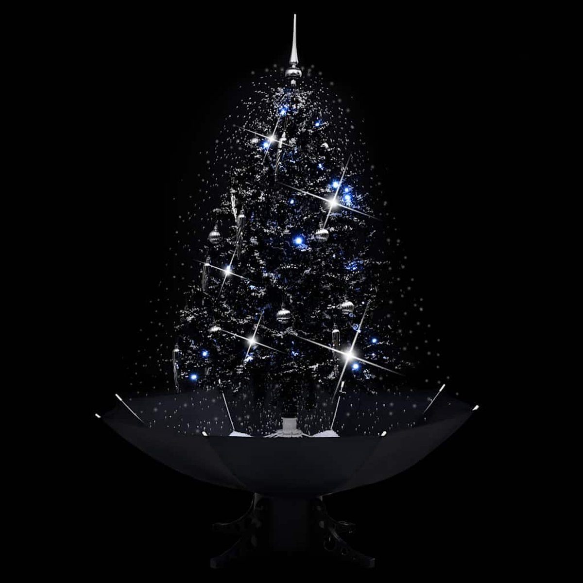 vidaXL Kerstboom Sneeuwend 140 cm PVC Zwart Paraplubasis