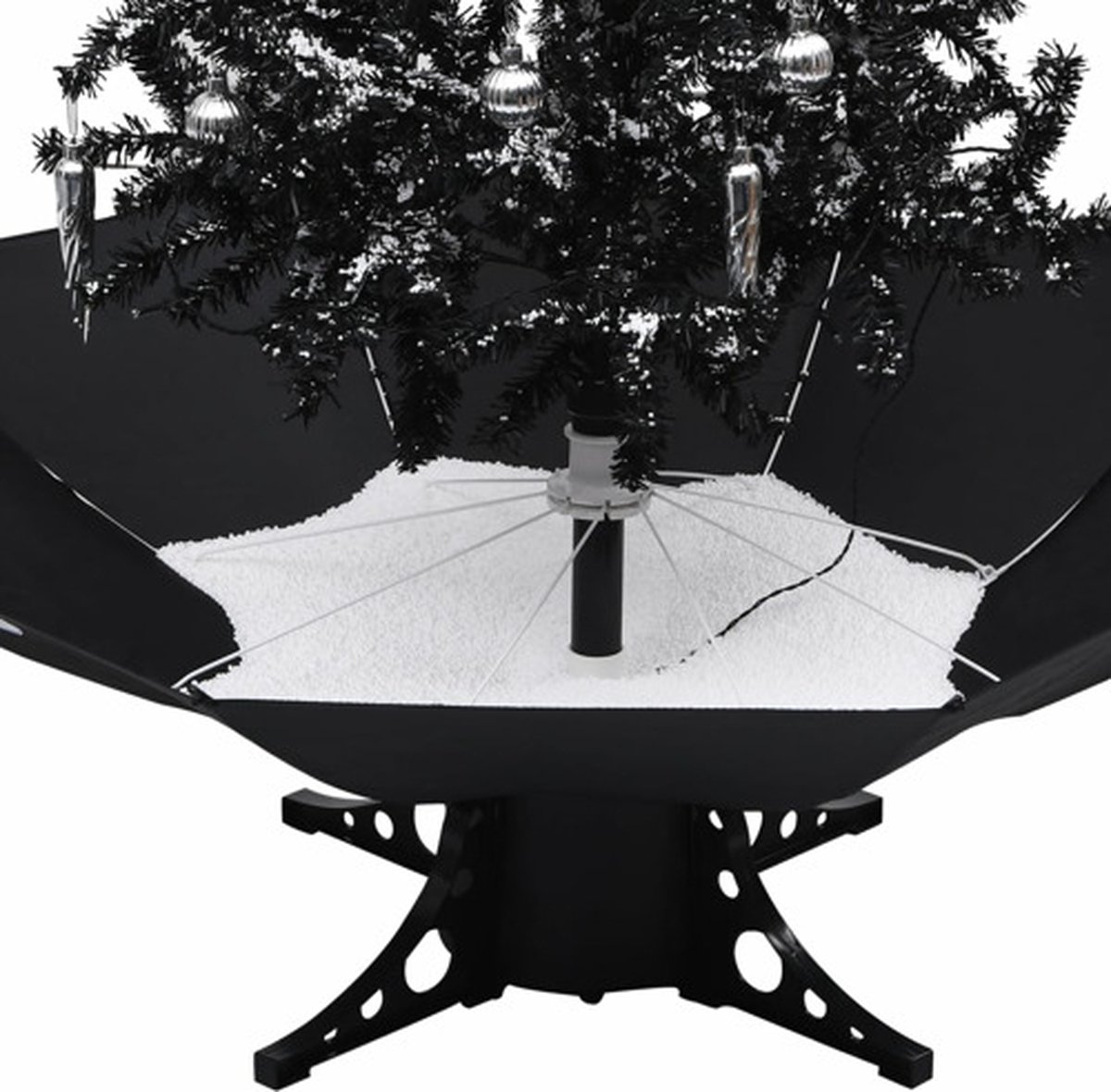 vidaXL Kerstboom Sneeuwend 140 cm PVC Zwart Paraplubasis