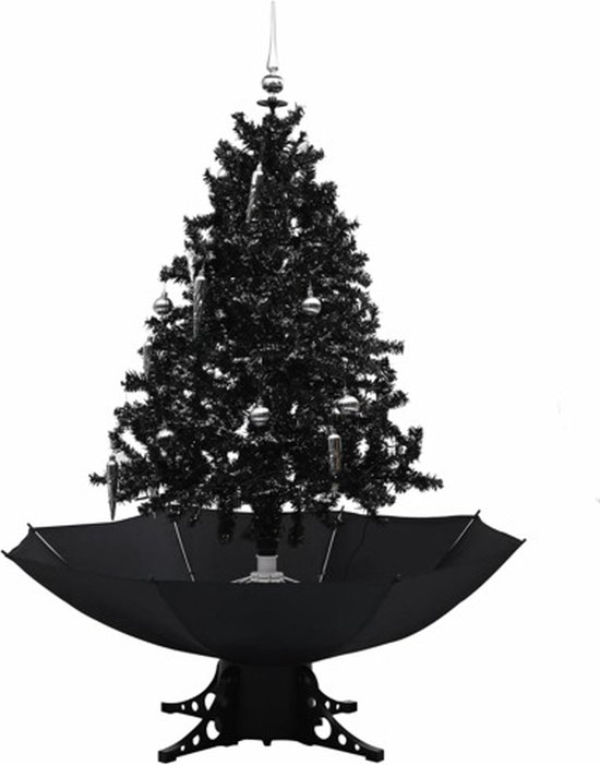 vidaXL Kerstboom Sneeuwend 140 cm PVC Zwart Paraplubasis