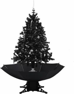 vidaXL Kerstboom Sneeuwend 140 cm PVC Zwart Paraplubasis
