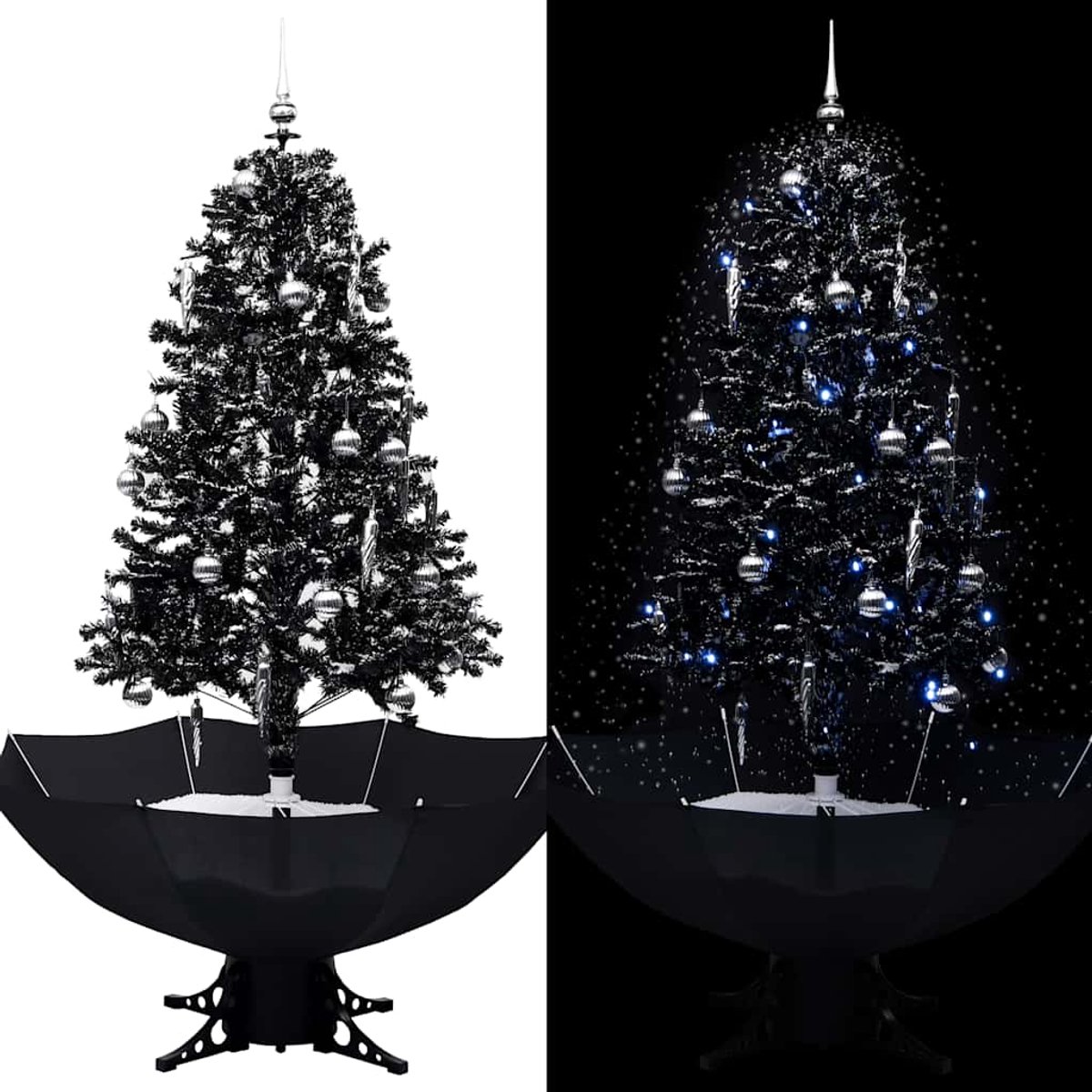 vidaXL Kerstboom sneeuwend 170 cm PVC zwart met paraplubasis