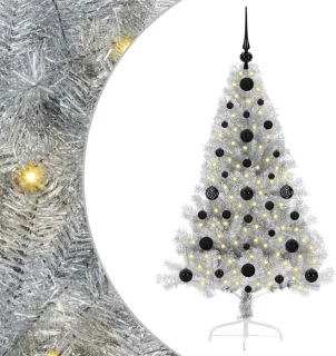 vidaXL kerstboom van kunststof met 150 ledlampjes, zilver, 120 cm