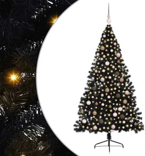 vidaXL kerstboom van kunststof met 300 ledlampjes, zwart, 210 cm, pvc