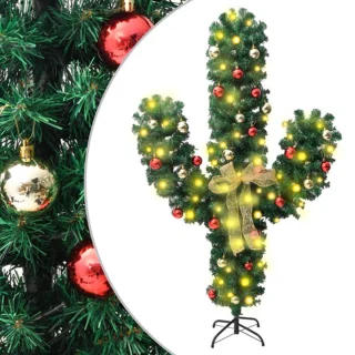 vidaXL Kerstcactus 150 cm PVC groen met standaard en LED's
