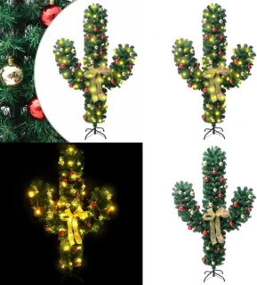 vidaXL Kerstcactus 210 cm met standaard en LED's groen PVC