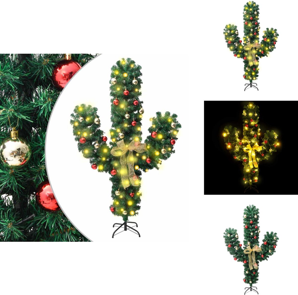 vidaXL Kerstcactus 210 cm met standaard en LED's groen PVC