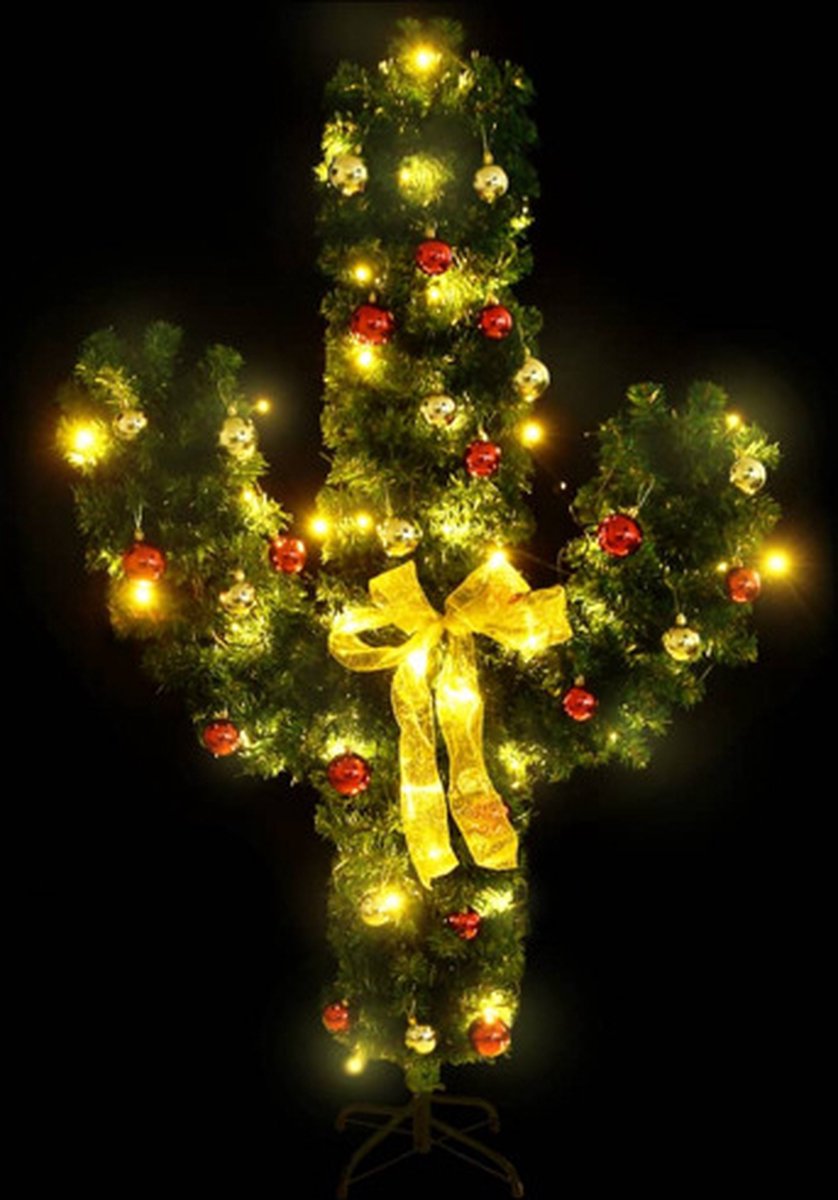 vidaXL Kerstcactus 210 cm met standaard en LED's groen PVC