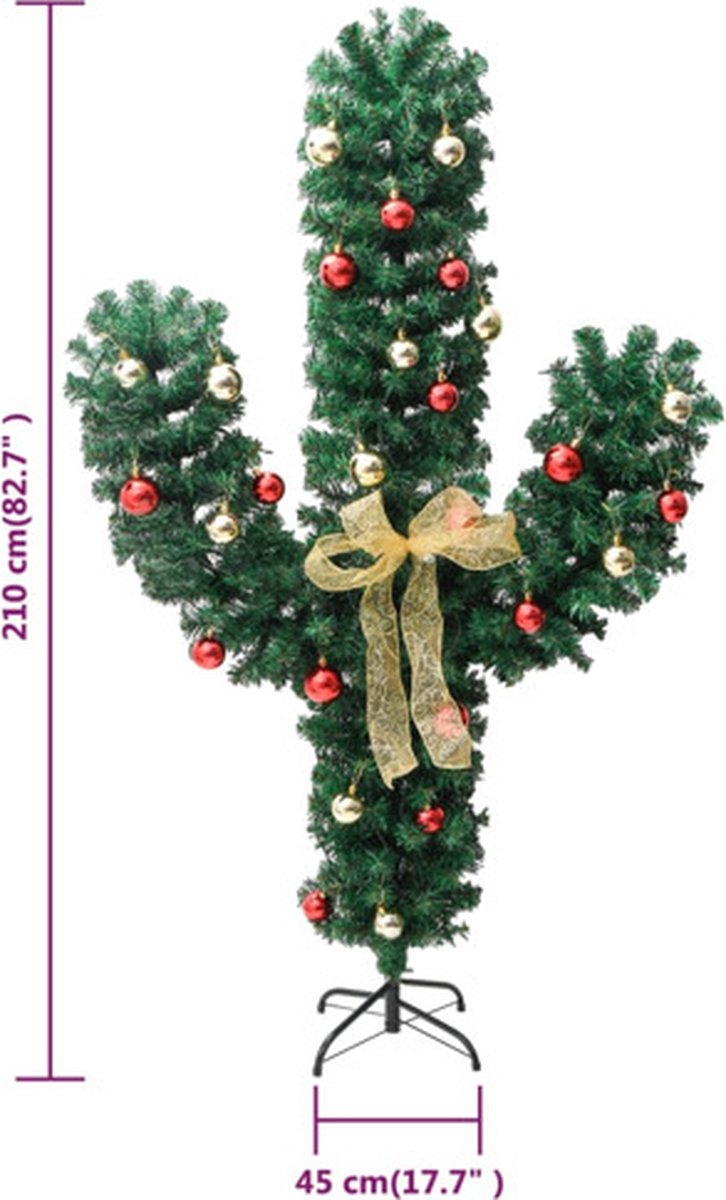 vidaXL Kerstcactus 210 cm met standaard en LED's groen PVC