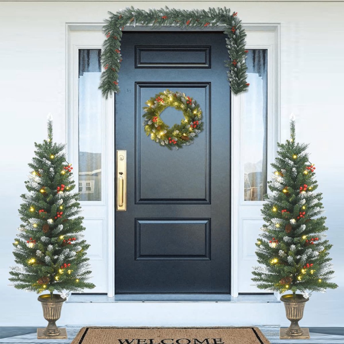 vidaXL Kerstdeurdecoratieset 4-delig PVC