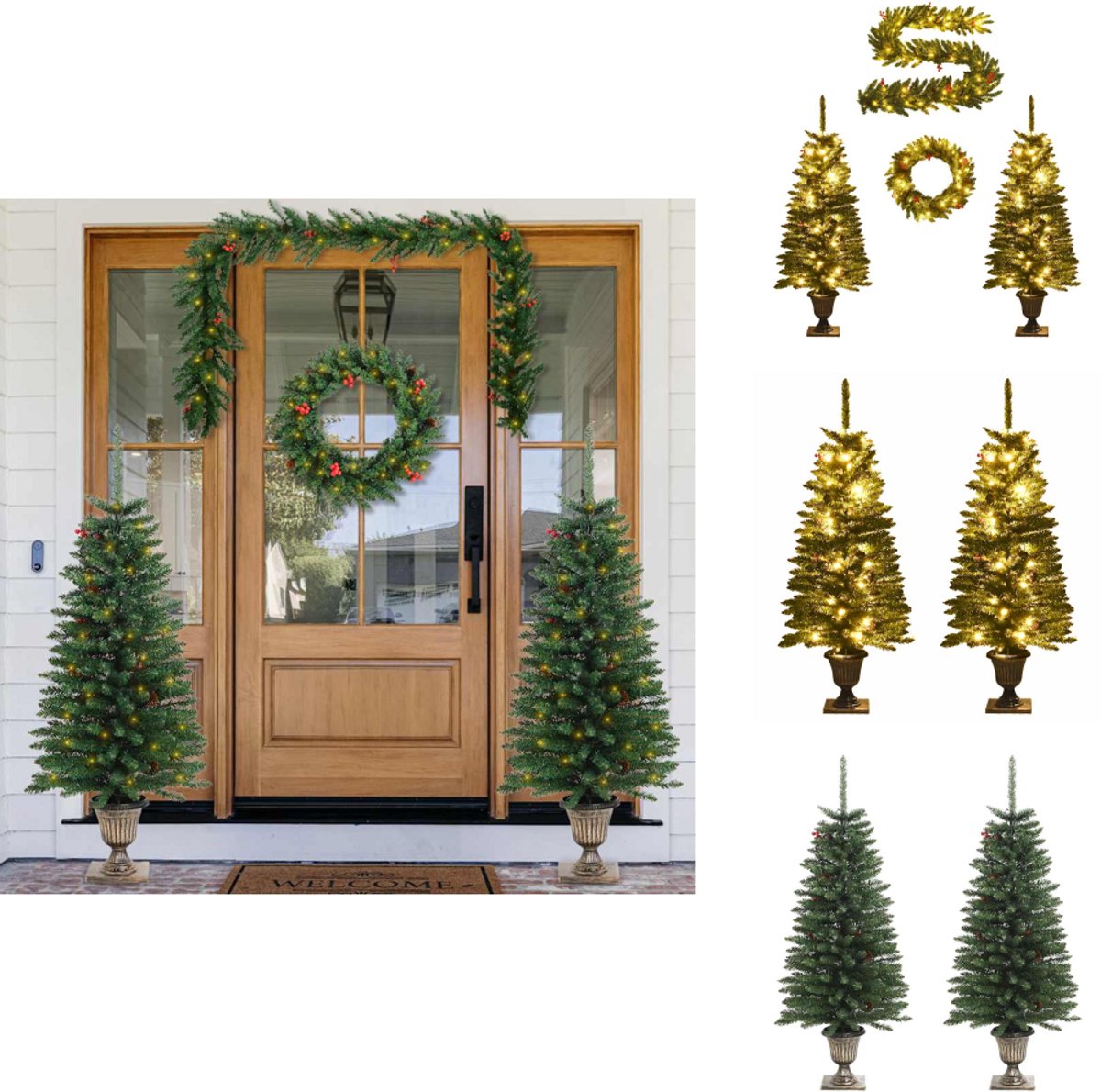 vidaXL Kunstkerstbomen set van 2 met LED's