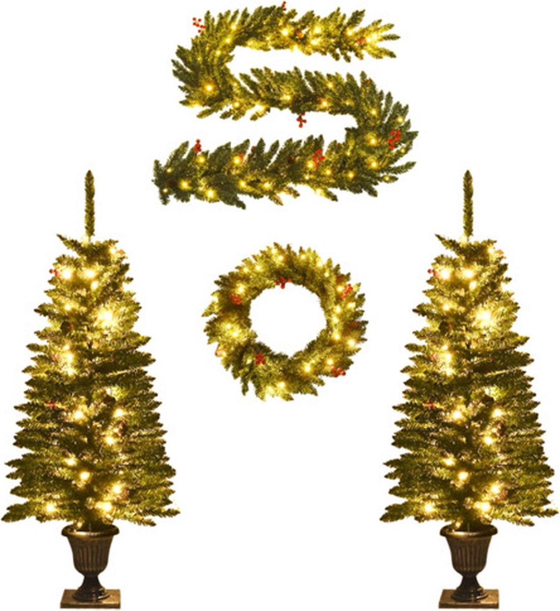 vidaXL Kunstkerstbomen set van 2 met LED's