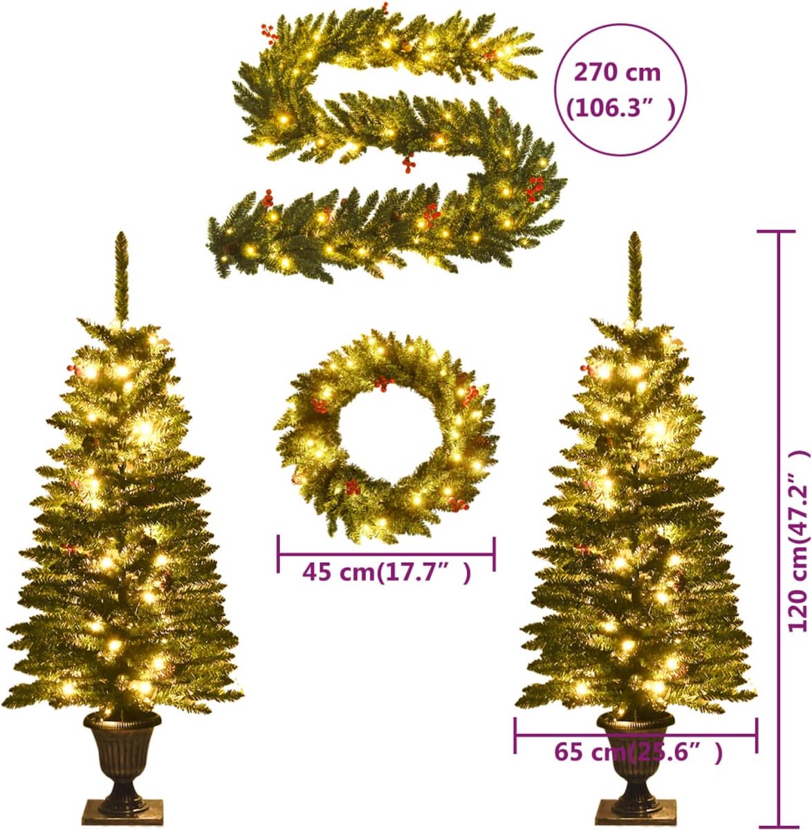 vidaXL Kunstkerstbomen set van 2 met LED's