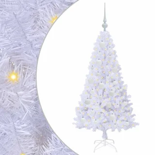 vidaXL kunstkerstboom 120 cm, wit, PVC en staal