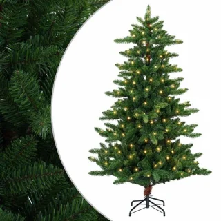 vidaXL Kunstkerstboom 150 cm met 150 warmwitte led's van pvc en metaal, groen