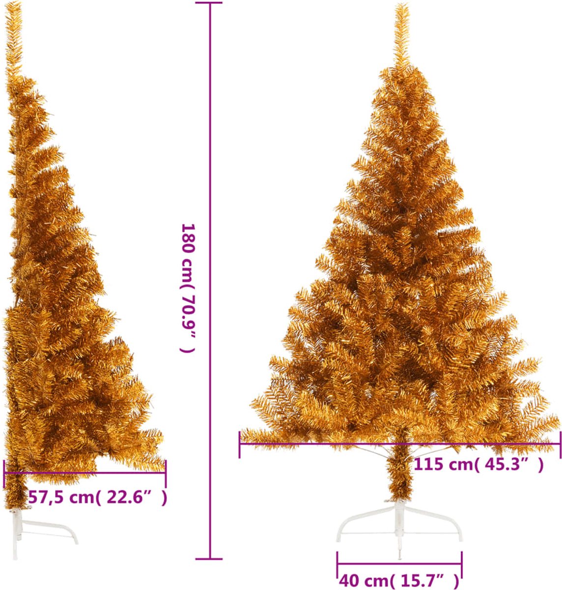 vidaXL Kunstkerstboom 180 cm Half Goudkleurig PET