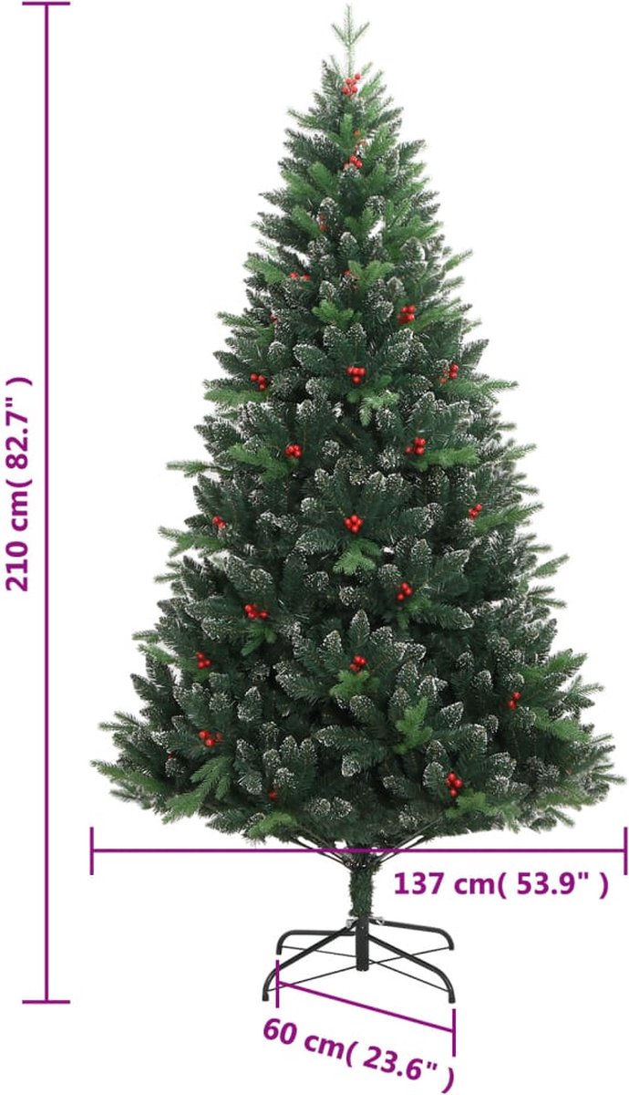 vidaXL Kunstkerstboom 210 cm met rode bessen