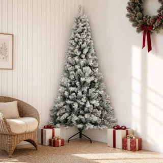 vidaXL Kunstkerstboom 210 cm van pvc en staal, groen en wit