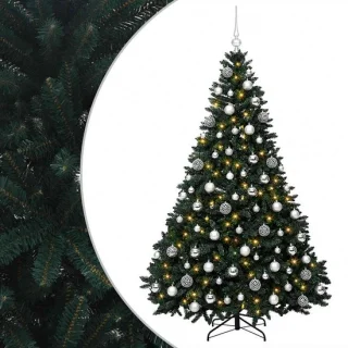 vidaXL kunstkerstboom 240 cm met kerstballen en 300 ledlampjes