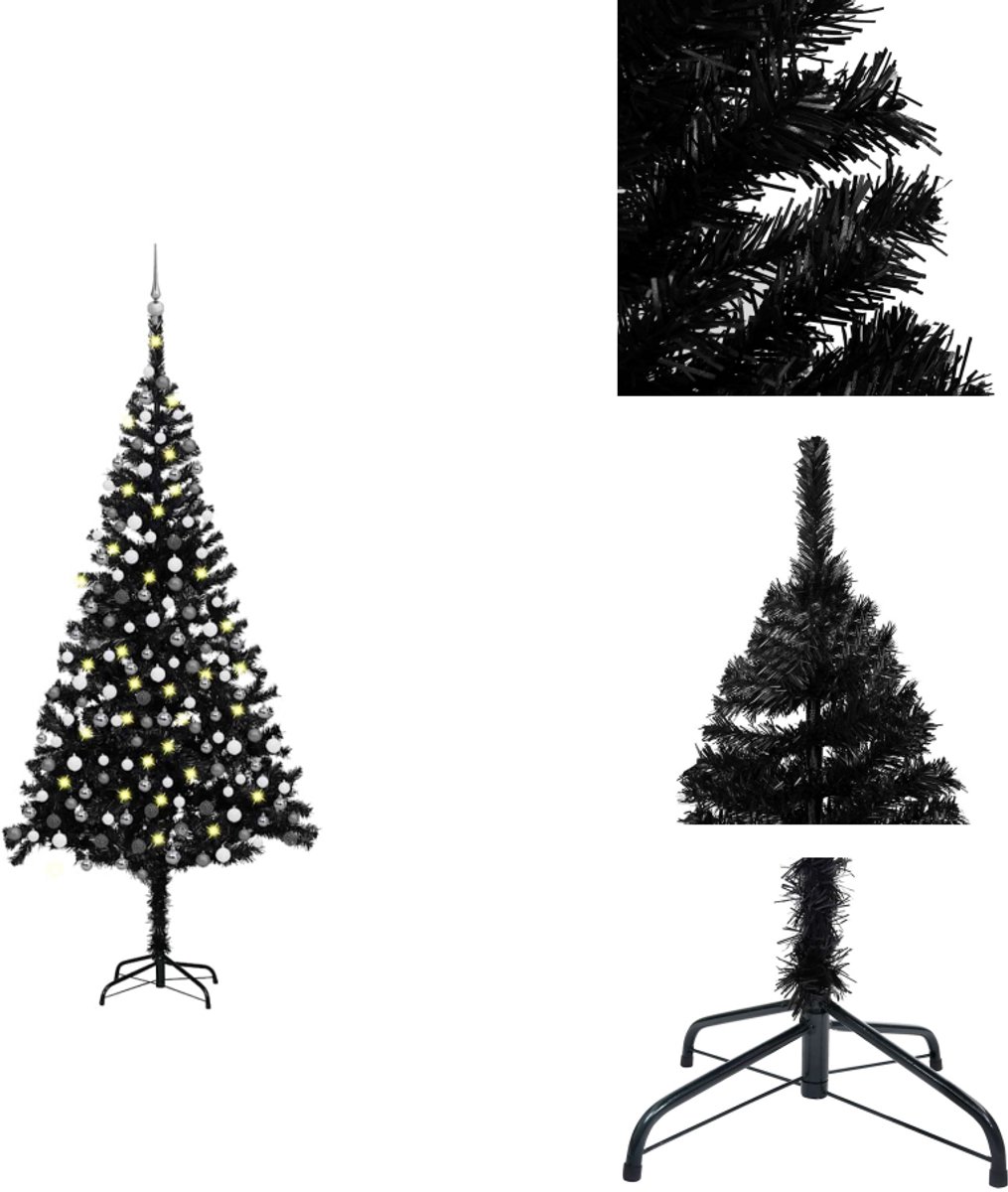 vidaXL Kunstkerstboom 240 cm PVC zwart met verlichting en kerstballen
