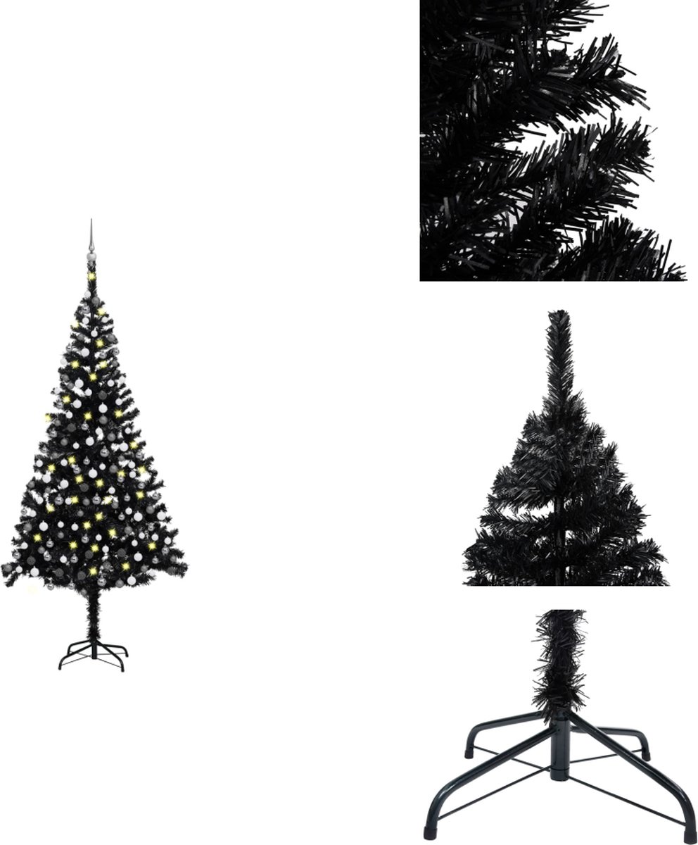 vidaXL Kunstkerstboom 240 cm PVC zwart met verlichting en kerstballen
