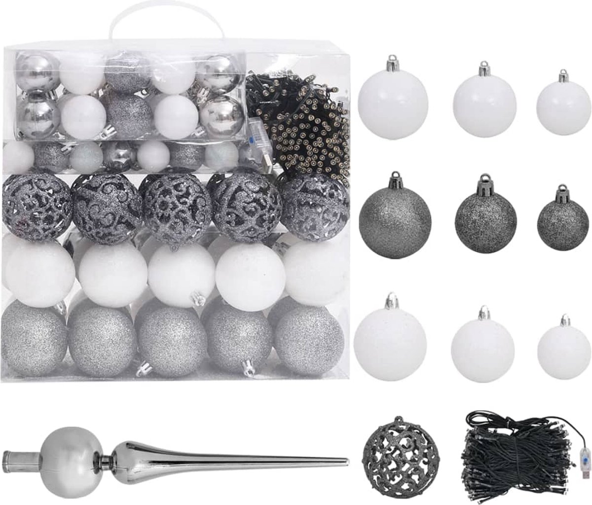 vidaXL Kunstkerstboom 240 cm PVC zwart met verlichting en kerstballen