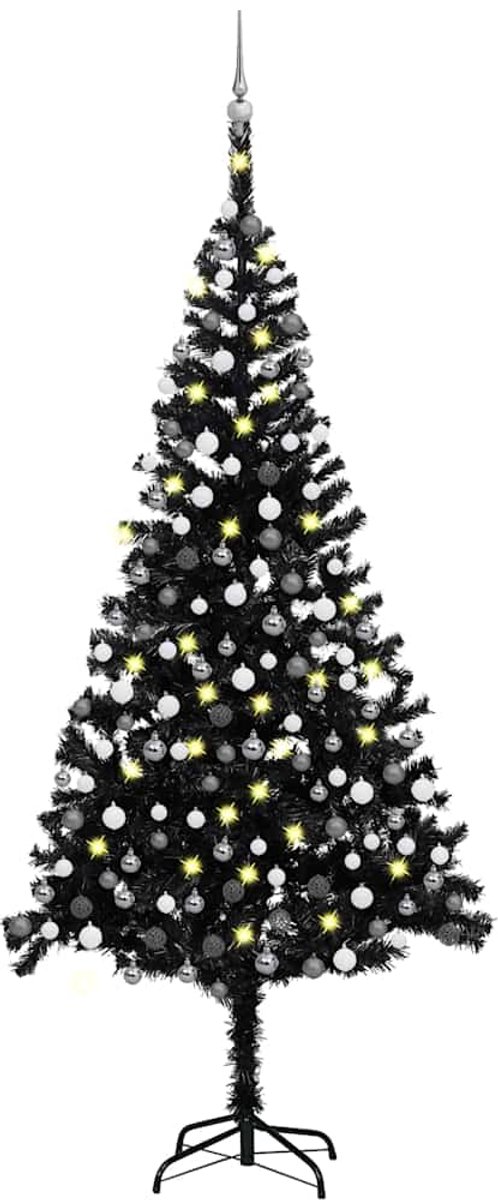 vidaXL Kunstkerstboom 240 cm PVC zwart met verlichting en kerstballen