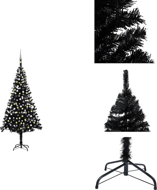 vidaXL Kunstkerstboom 240 cm PVC zwart met verlichting en kerstballen