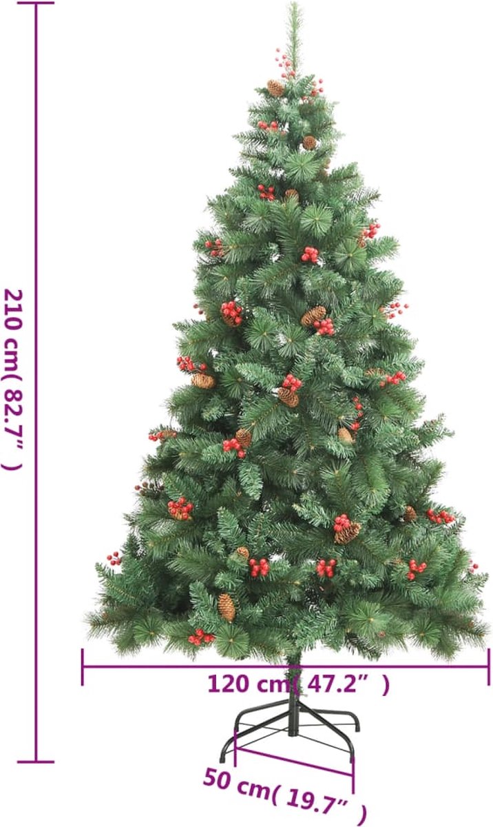 vidaXL Kunstkerstboom Dennenappels en Bessen 210 cm