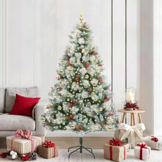 vidaXL Kunstkerstboom groen en wit 210 cm