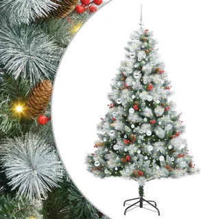 vidaXL kunstkerstboom groen en wit 210 cm van PVC, metaal en plastic
