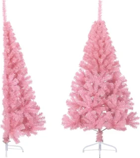 vidaXL Kunstkerstboom half 150 cm roze PVC met standaard