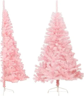 vidaXL Kunstkerstboom half 150 cm roze PVC met standaard