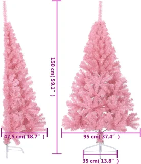 vidaXL Kunstkerstboom half 150 cm roze PVC met standaard