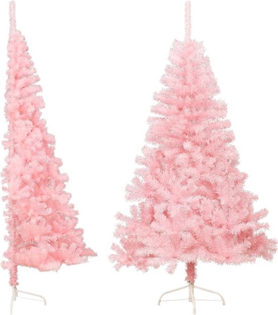 vidaXL Kunstkerstboom half 150 cm roze PVC met standaard